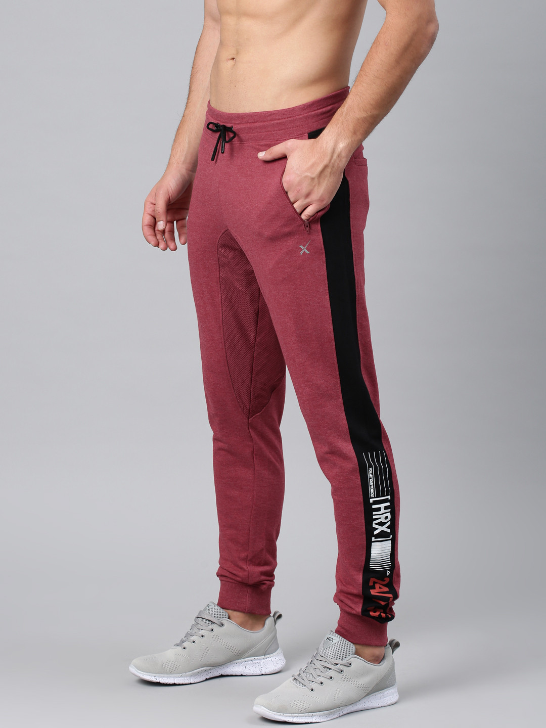 Buy HRX By Hrithik Roshan Men Maroon Solid Joggers Track Pants for