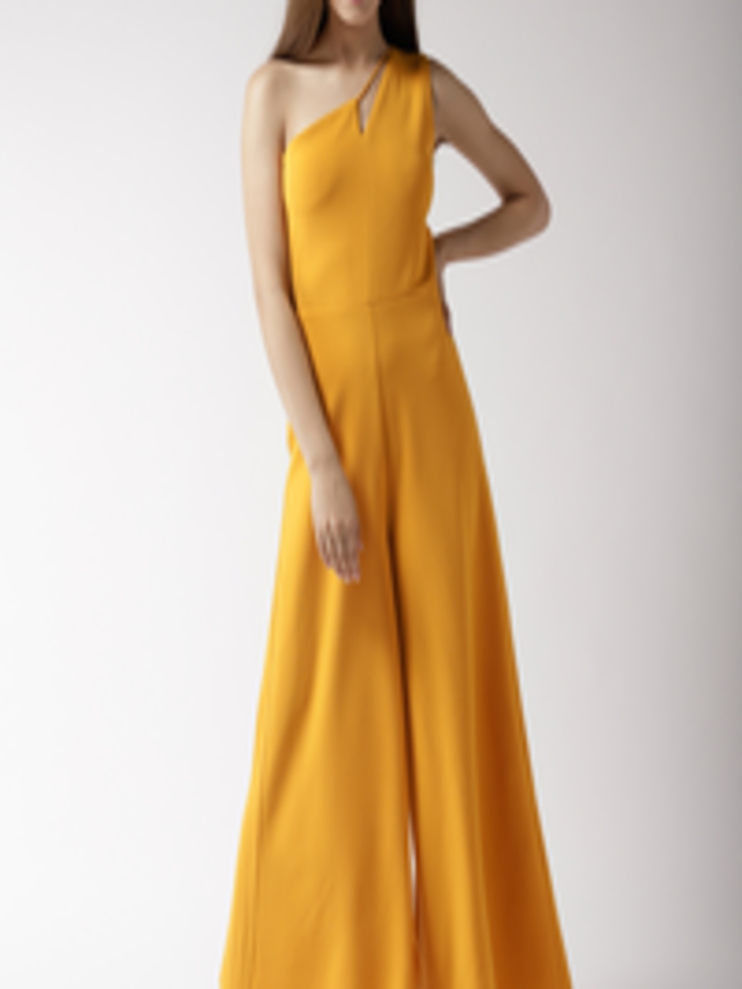 Buy 20Dresses Mustard Yellow Solid One Shoulder Basic Jumpsuit ...
