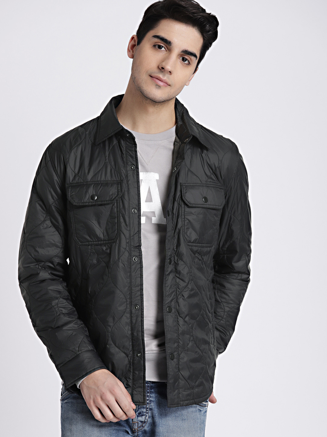 Buy GAP Men's Black Quilted Shirt Jacket Jackets for Men 7226586 Myntra