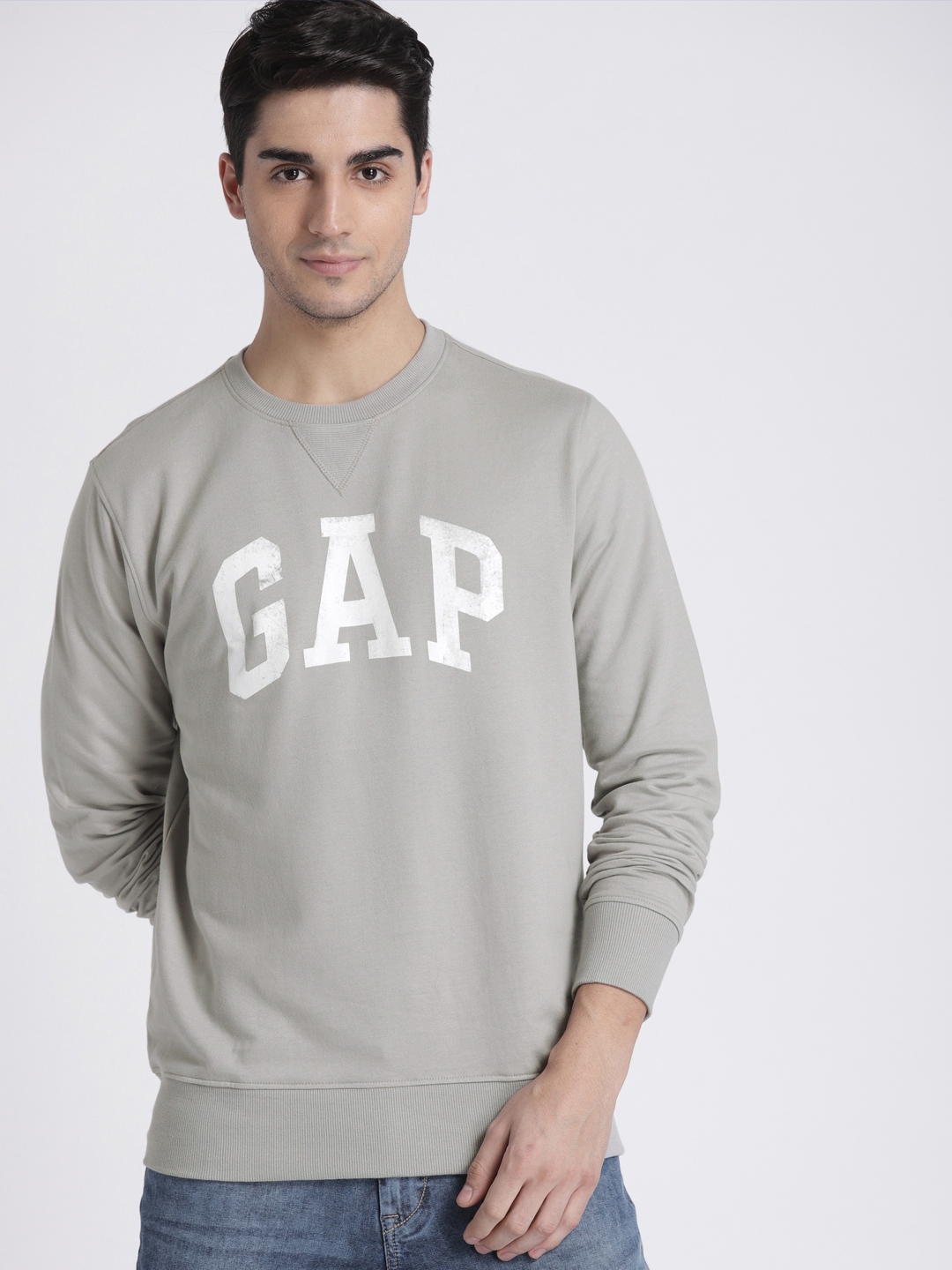 Buy GAP Men's Grey Logo Fleece Crewneck Sweatshirt - Sweatshirts for ...