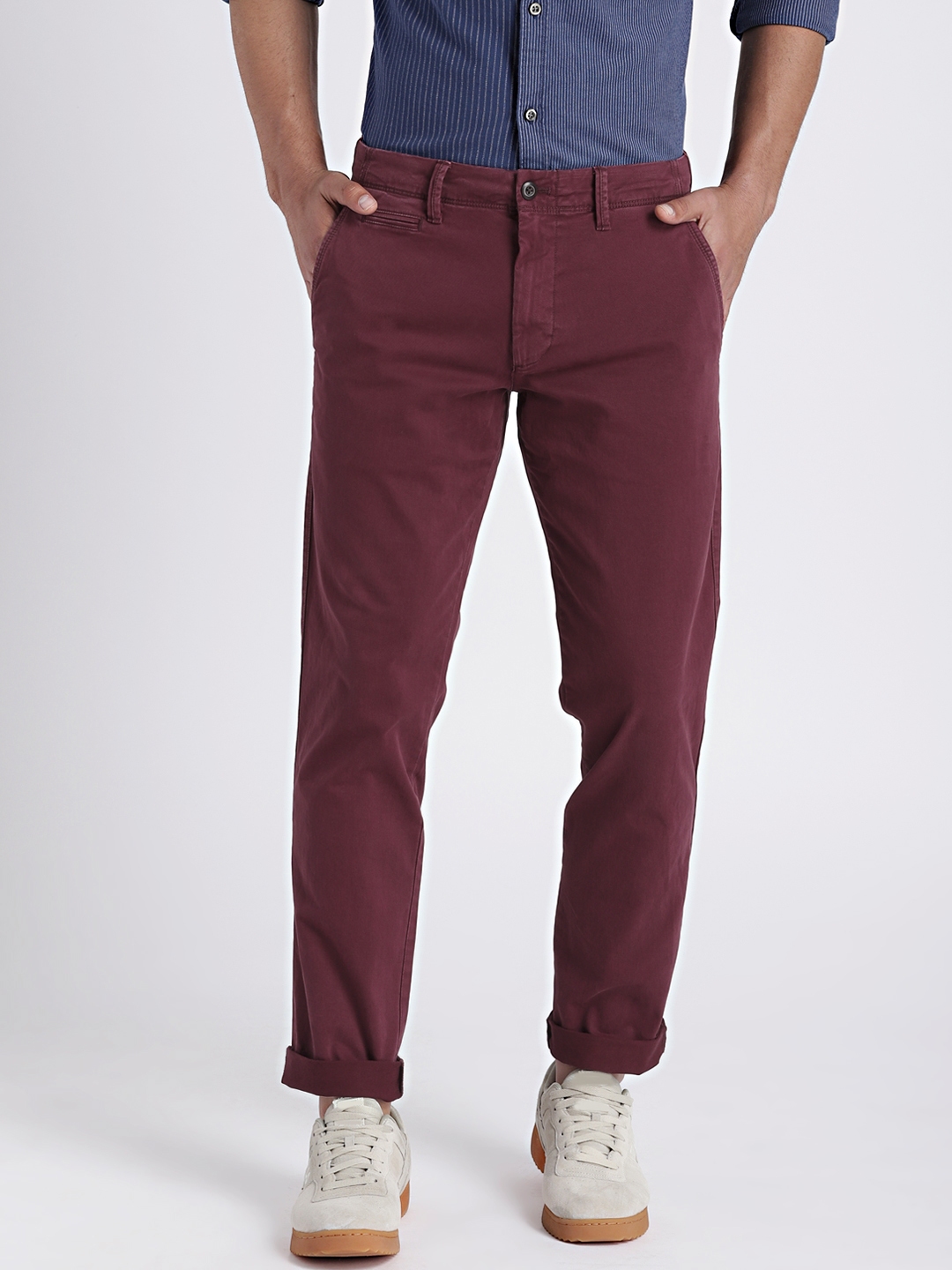 Buy GAP Men's Wine Coloured Vintage Wash Khakis In Slim Fit With ...