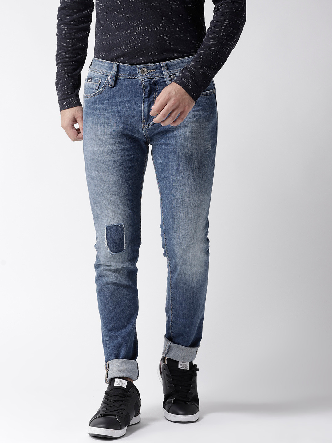 Buy GAS Men Blue Skinny Fit Mid Rise Low Distress Stretchable Jeans