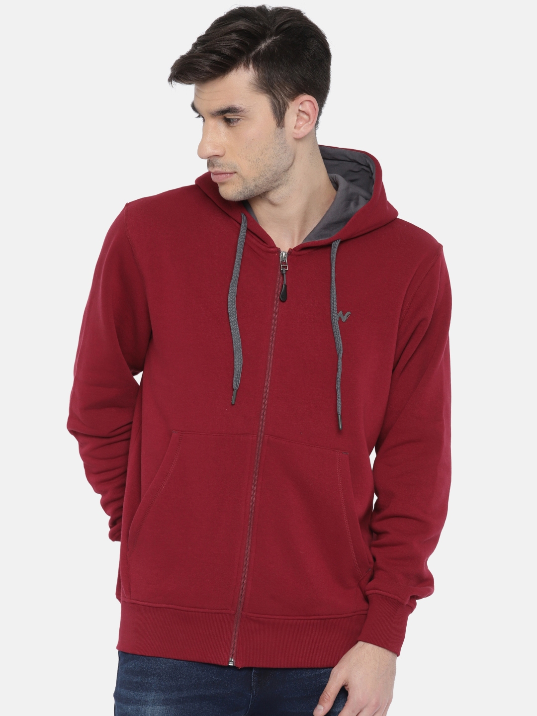 Buy Wildcraft Men Red Solid Hooded Zippered Sweatshirt - Sweatshirts ...