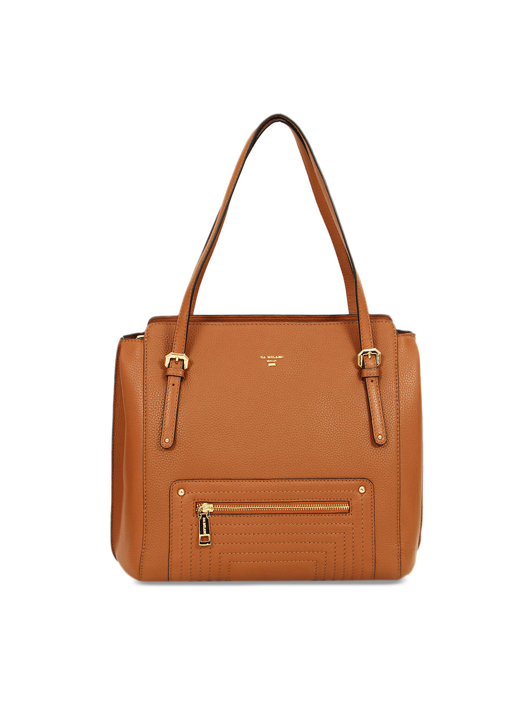 Buy Da Milano Brown & Brown Solid Leather Shoulder Bag Handbags for