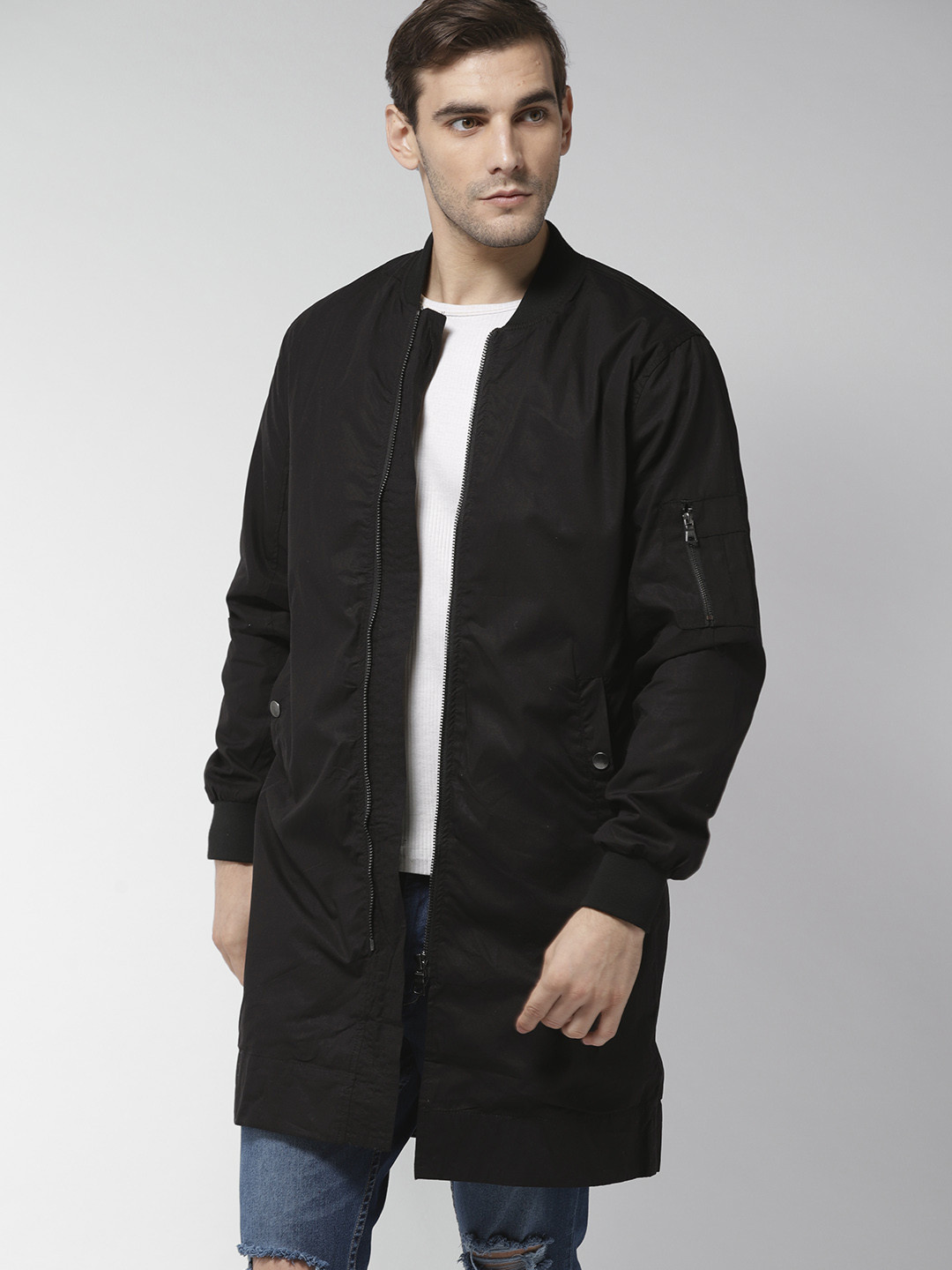 Buy FOREVER 21 Men Black Solid Longline Tailored Jacket Jackets for