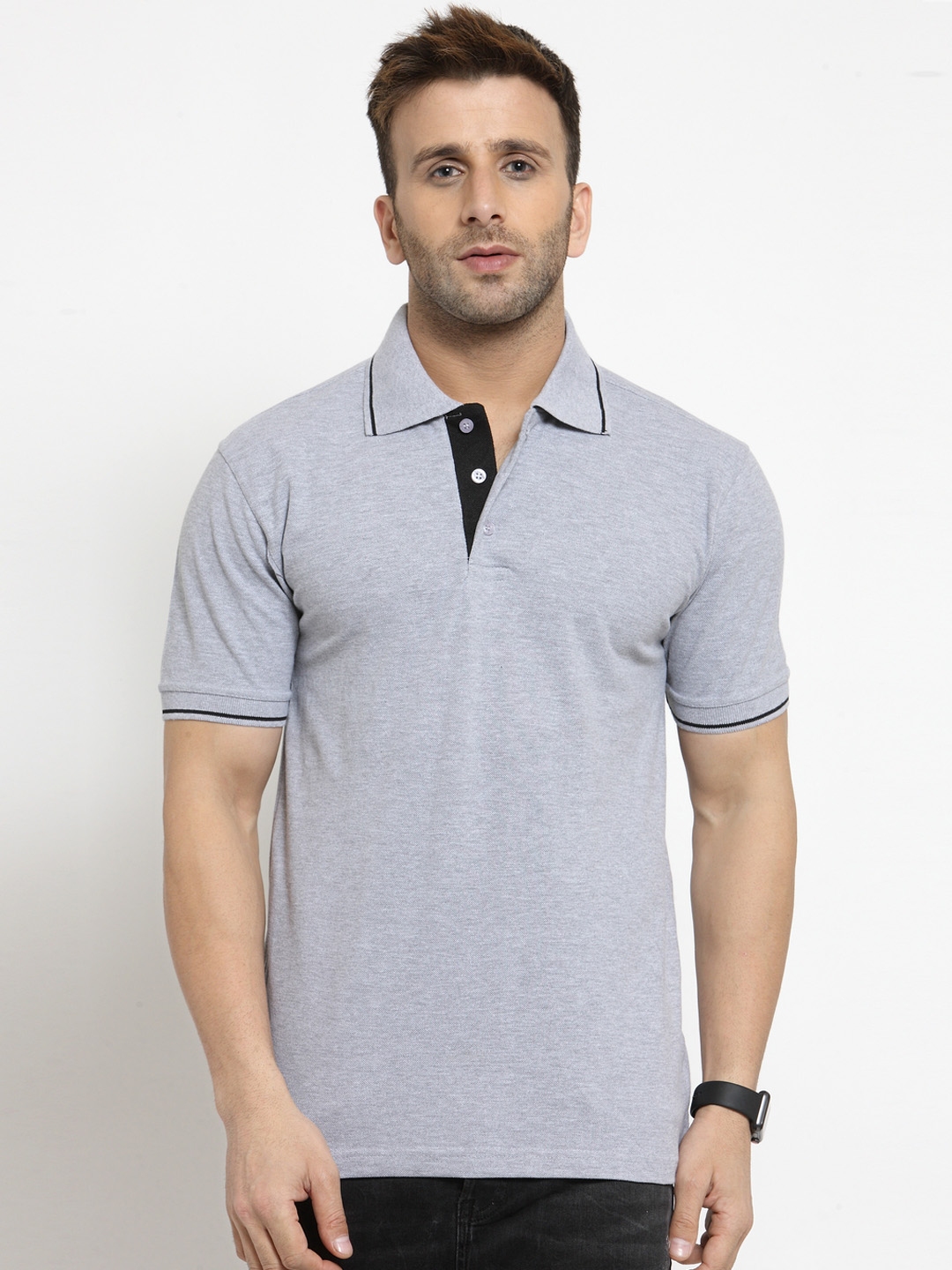 Buy SCOTT INTERNATIONAL Men Grey Solid Polo Collar T Shirt - Tshirts ...