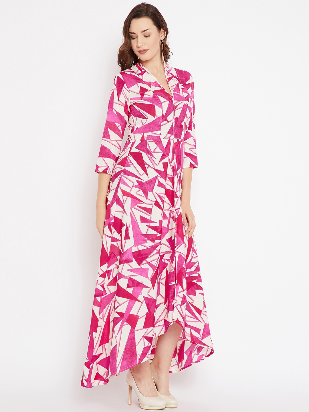 Buy Cottinfab Women Pink & White Printed Maxi Dress - Ethnic Dresses ...
