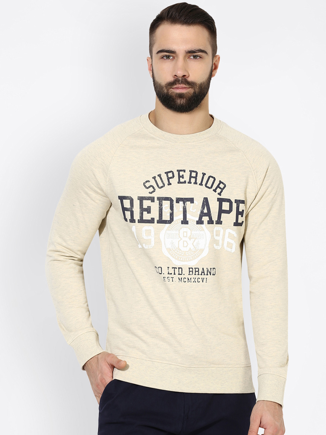 Buy Red Tape Men Cream Coloured Printed Sweatshirt Sweatshirts for