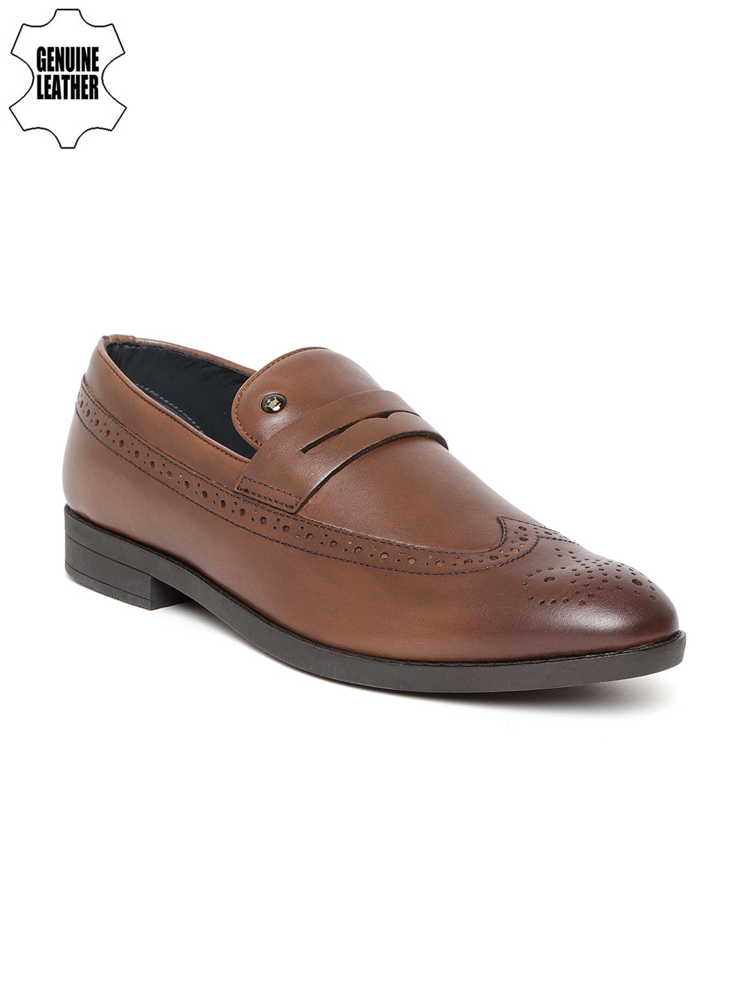 Buy Louis Philippe Men Brown Genuine Leather Formal Slip Ons With Brogue Detail - Formal Shoes ...