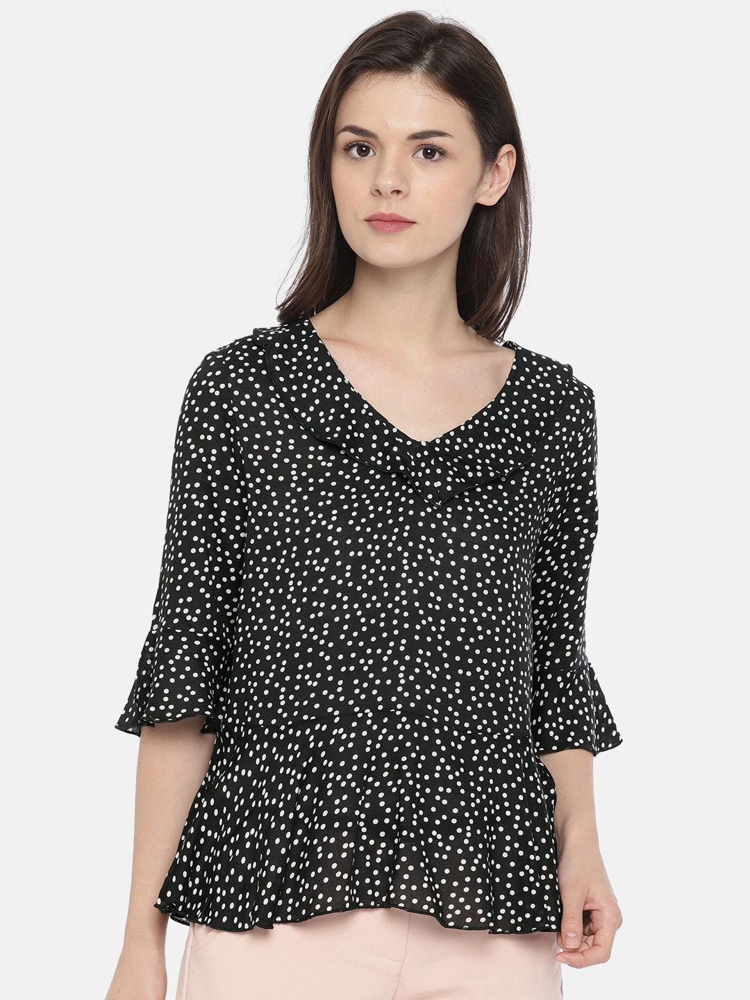 Buy Vero Moda Women Black & White Printed Peplum Top - Tops for Women ...