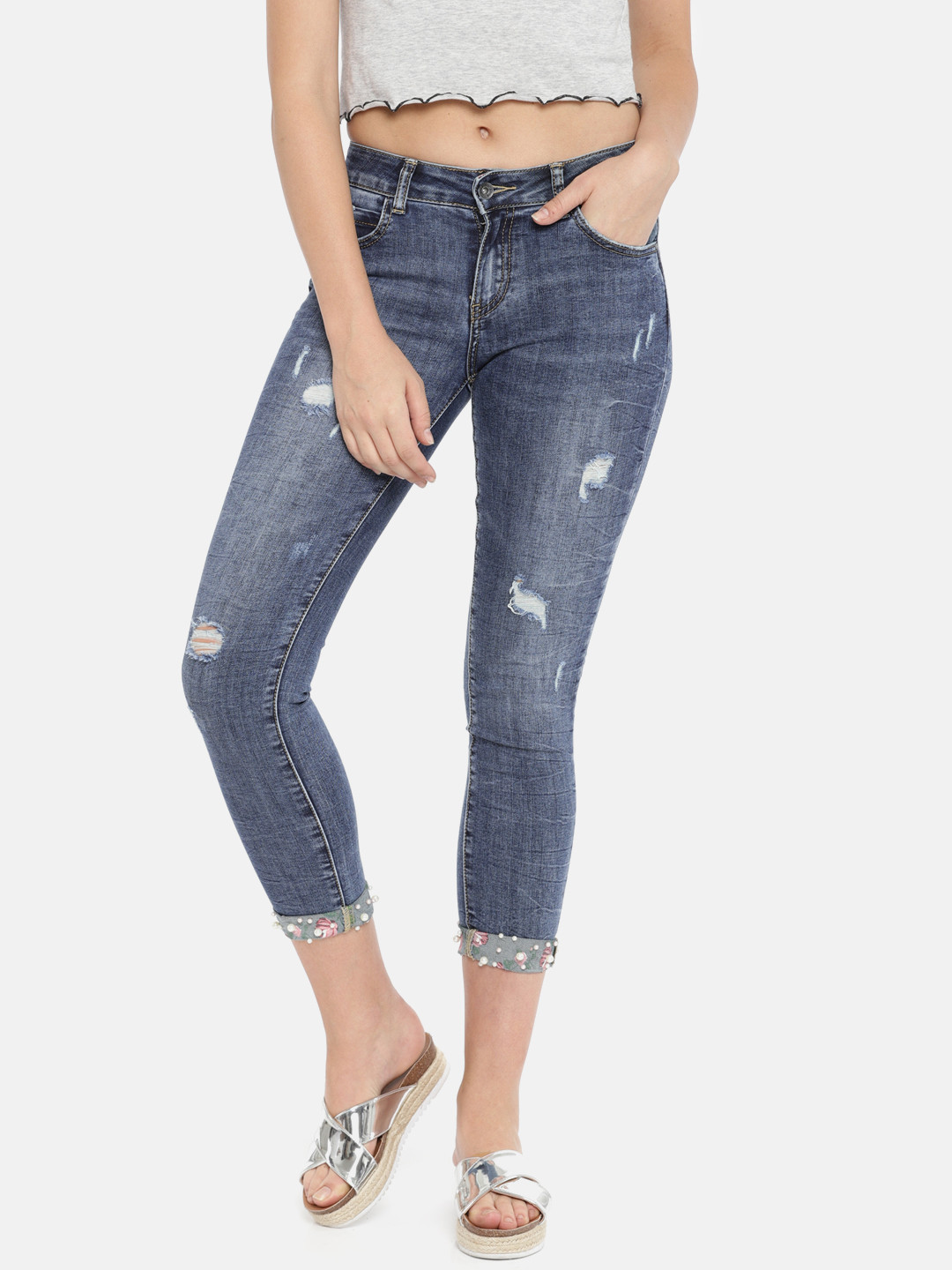 Buy Deal Jeans Women Navy Blue Regular Fit Mid Rise Mildly Distressed 3