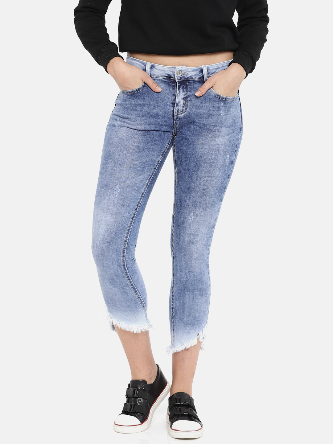 Buy Deal Jeans Women Blue Slim Fit Mid Rise Mildly Distressed