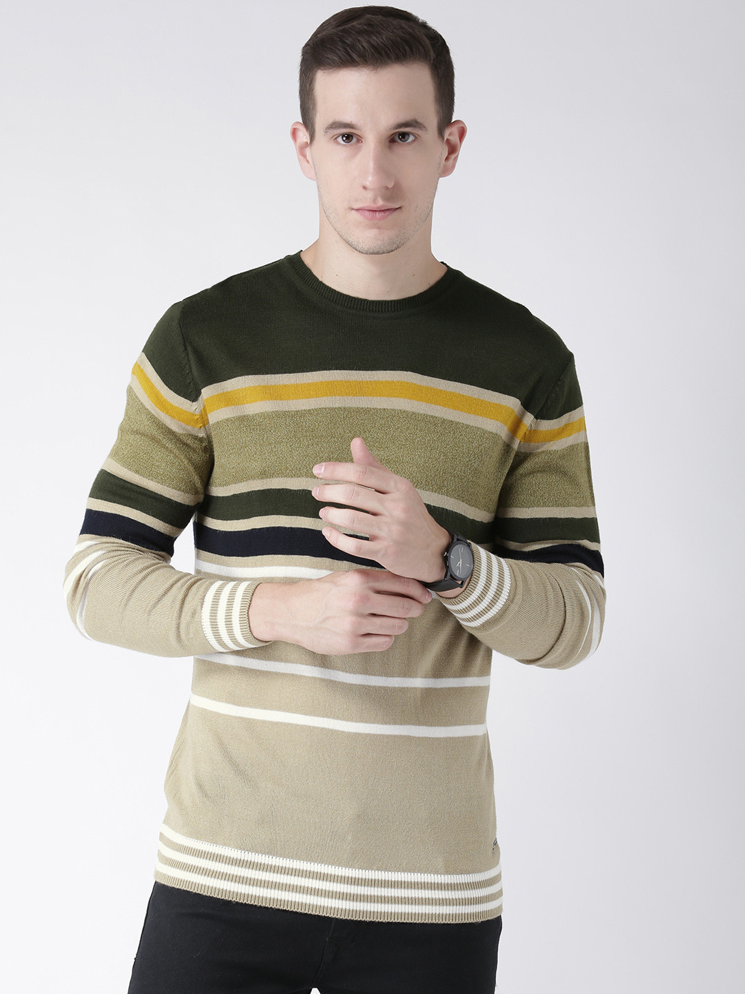 Buy Club York Men Green & Beige Striped Pullover Sweaters for Men 7242571 Myntra