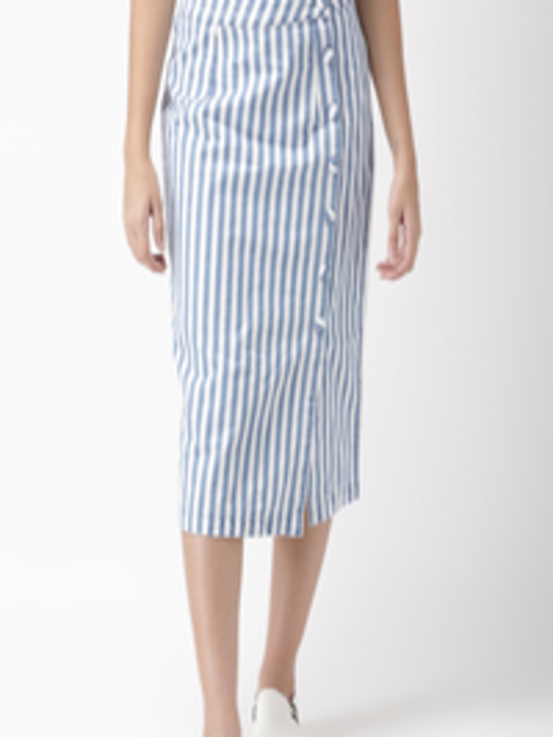 Buy FOREVER 21 Blue & White Striped Straight Pure Cotton Skirt - Skirts ...