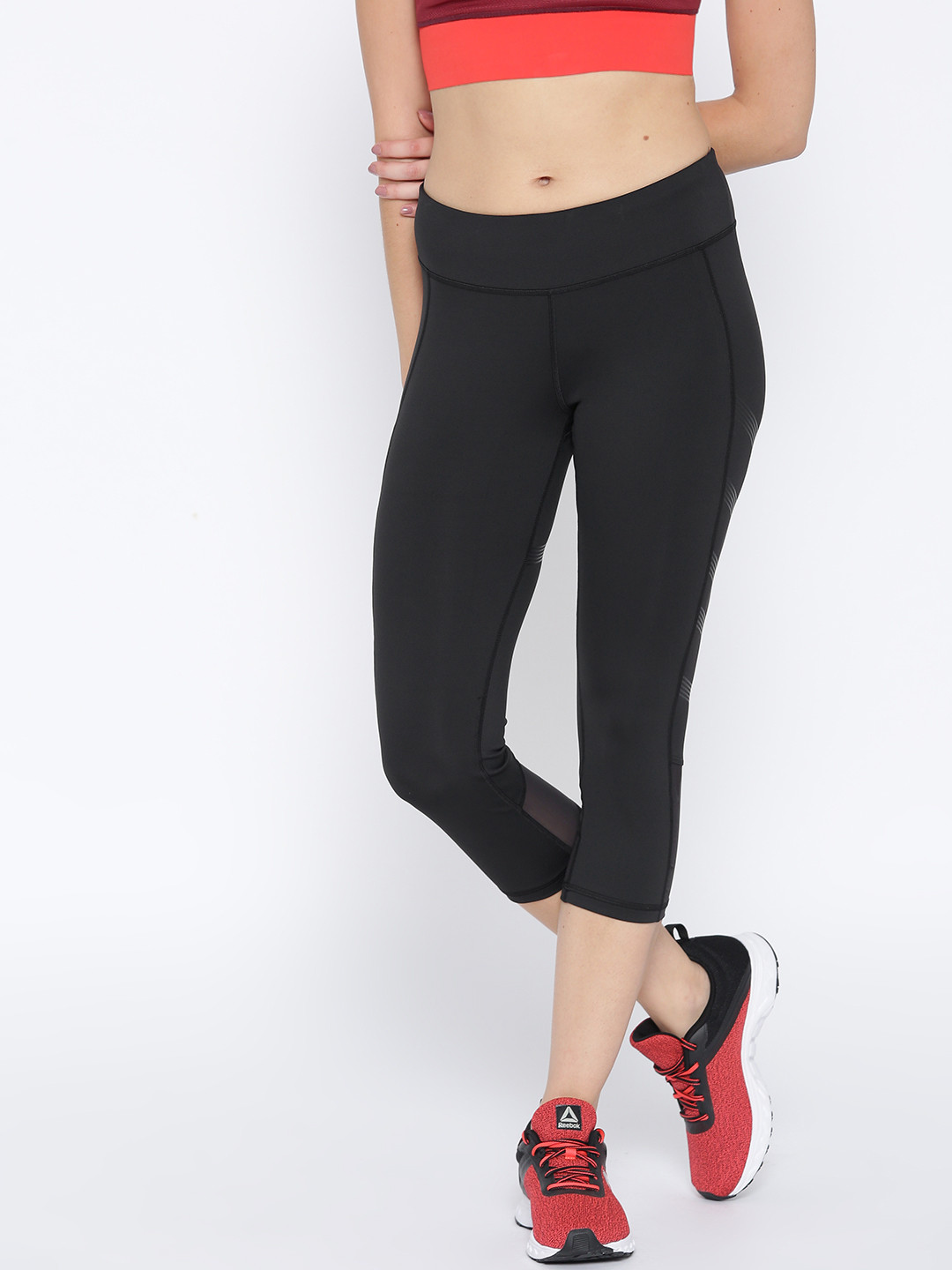 Buy Reebok Women Black Mesh Blocked Cardio 3/4th Tights Tights for