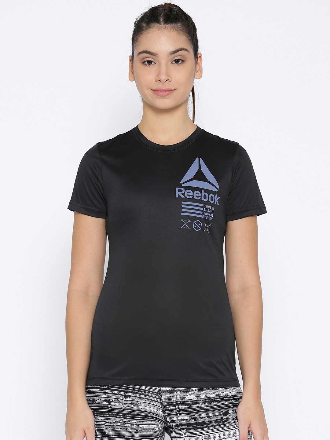 Buy Reebok Women Black Essential Graphic Printed Training T Shirt