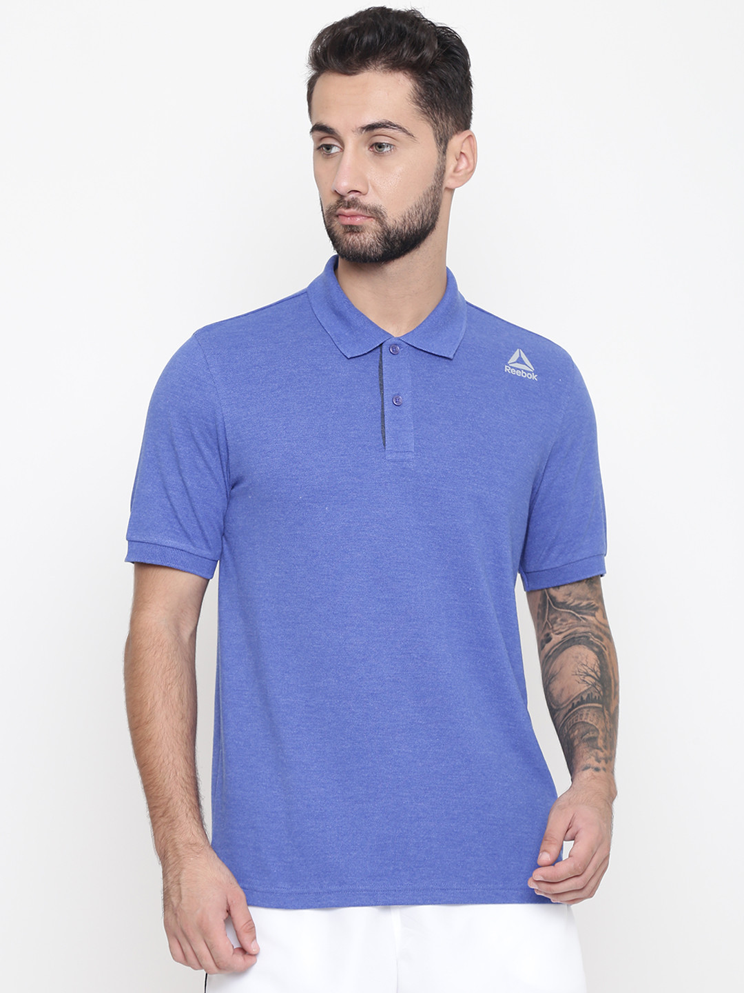 Buy Reebok Men Blue Core Solid Polo Collar Training T Shirt Tshirts