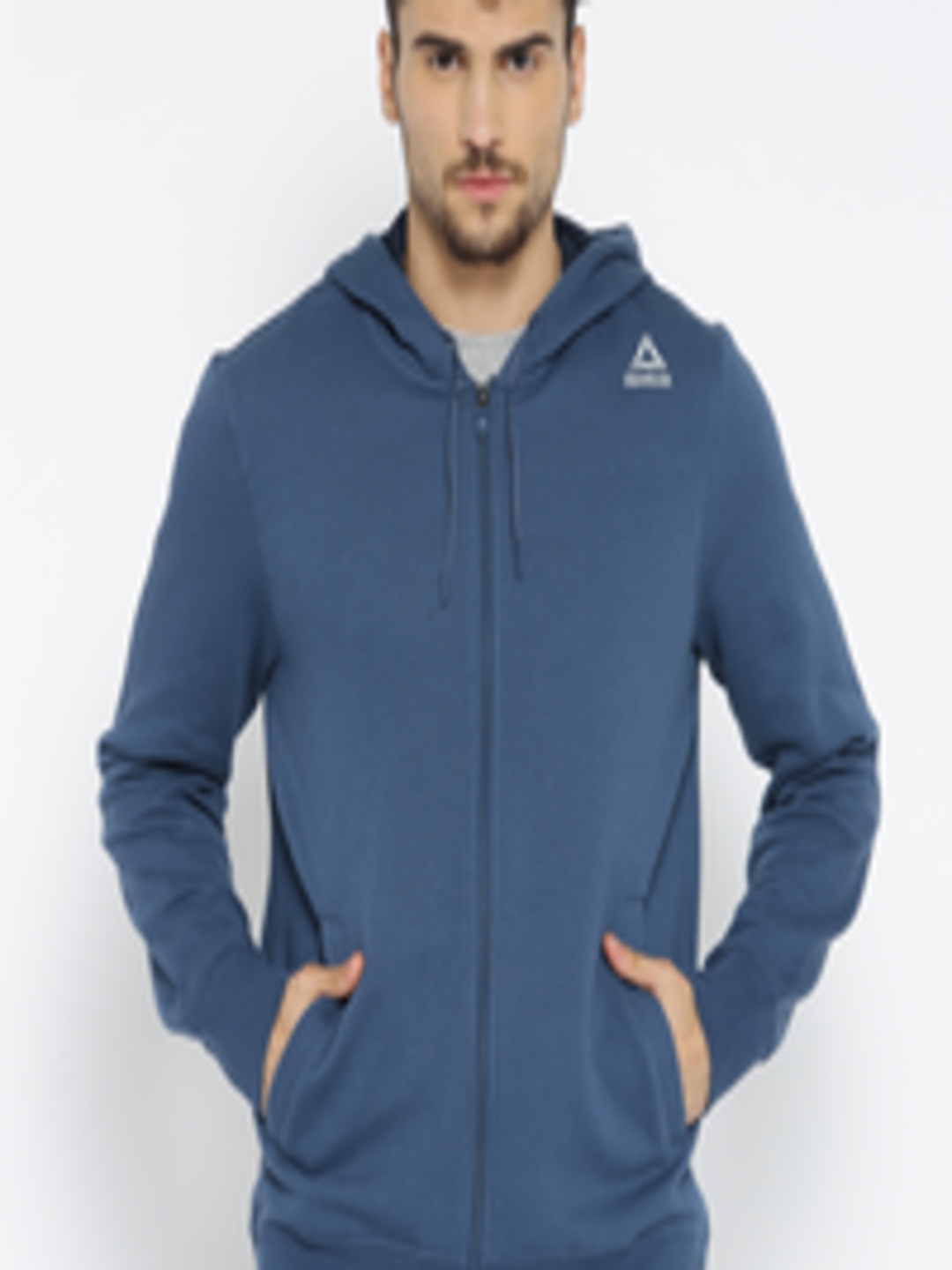 Buy Reebok Men Navy Blue FON BAS Solid Hooded Sweatshirt - Sweatshirts ...