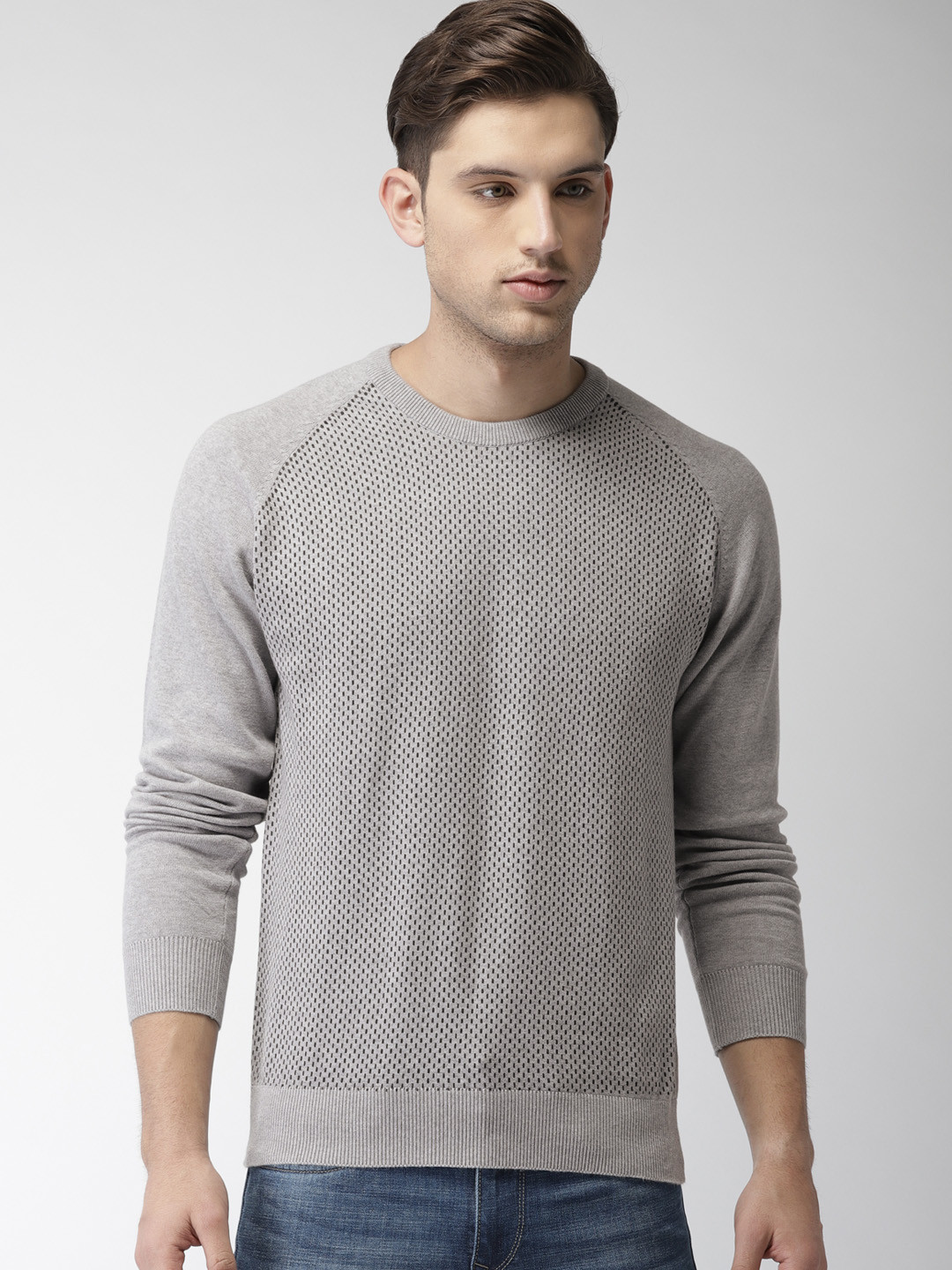 Buy Arrow Sport Men Grey Melange Printed Pullover Sweaters for Men