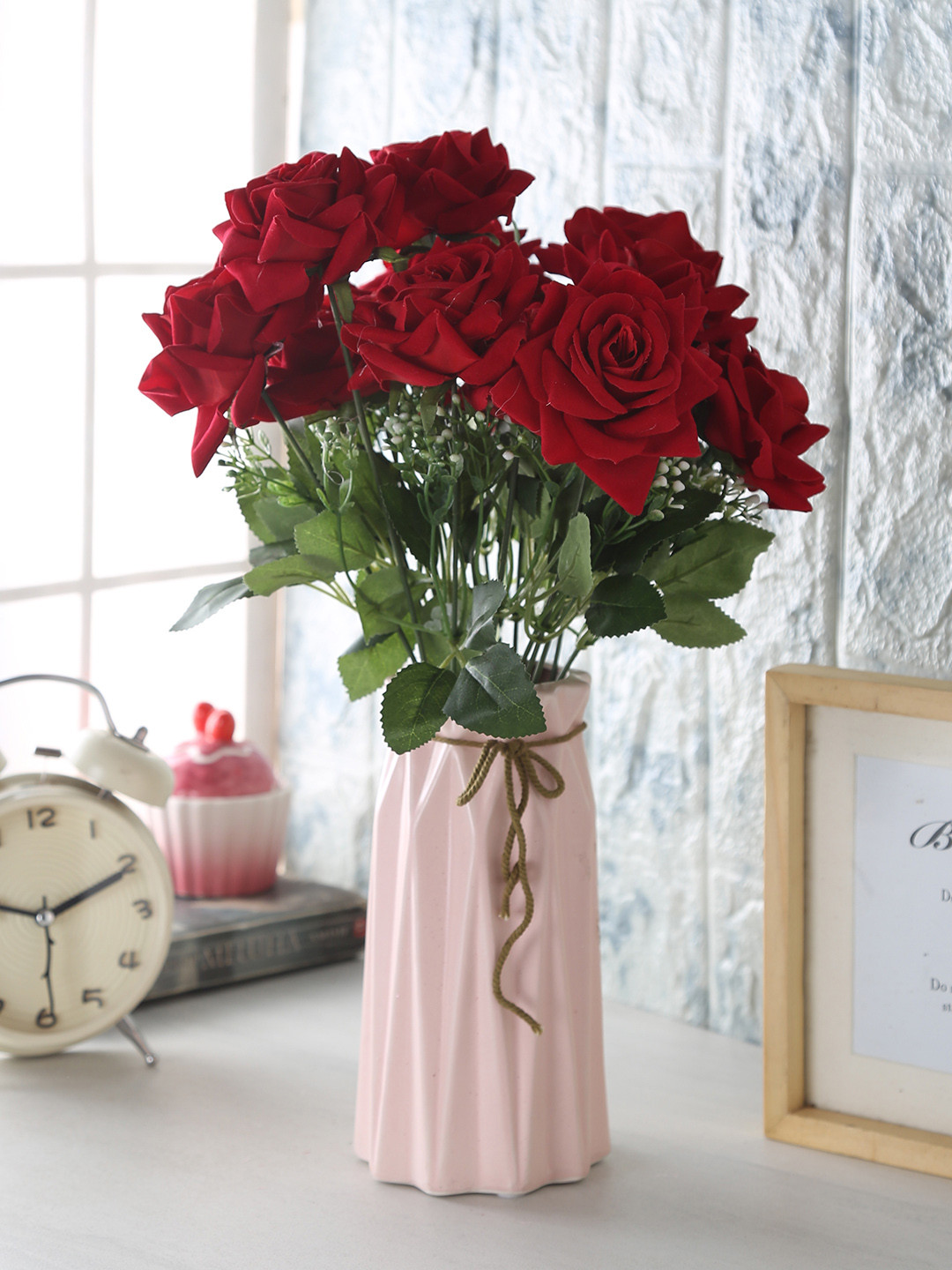 Buy Fourwalls Set Of 2 Red Large Blooming Artificial Velvet Rose Flower