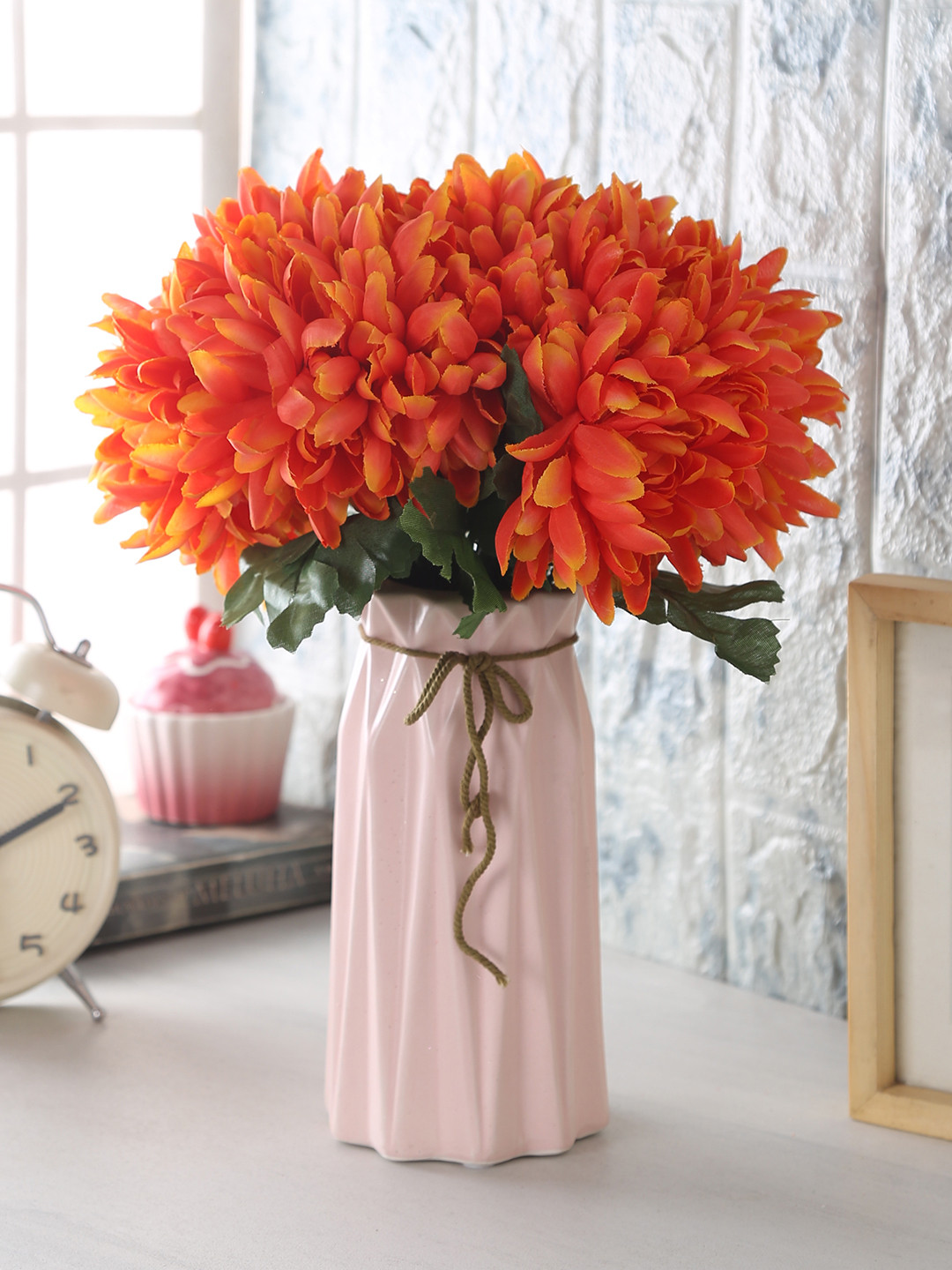 Buy Fourwalls Set Of 2 Orange Artificial Chrysanthemum Flower Bunches