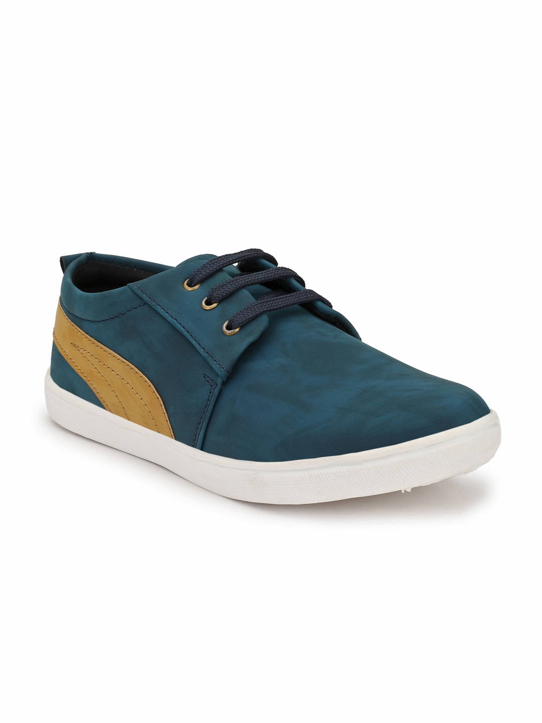 blue and tan sneakers
