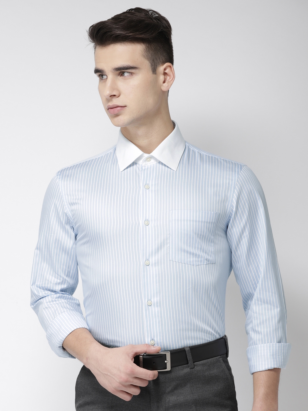 Buy Arrow Men Blue & White Slim Fit Striped Formal Shirt - Shirts for ...