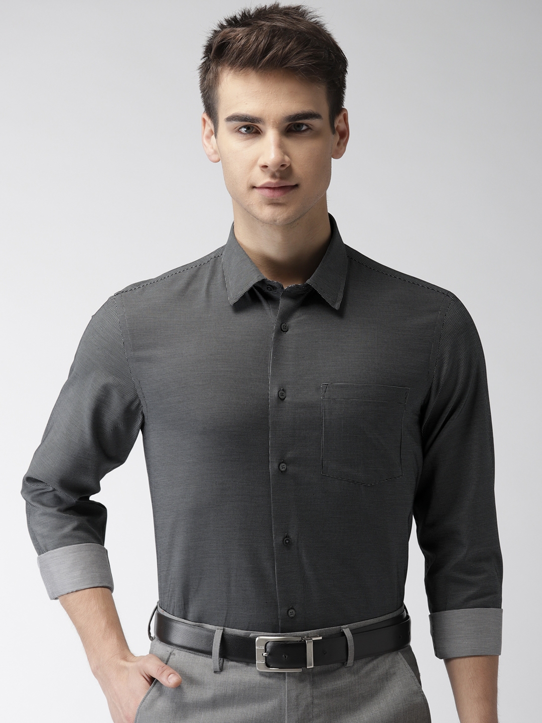 Buy Arrow Men Charcoal Grey Slim Fit Self Design Casual Shirt - Shirts ...