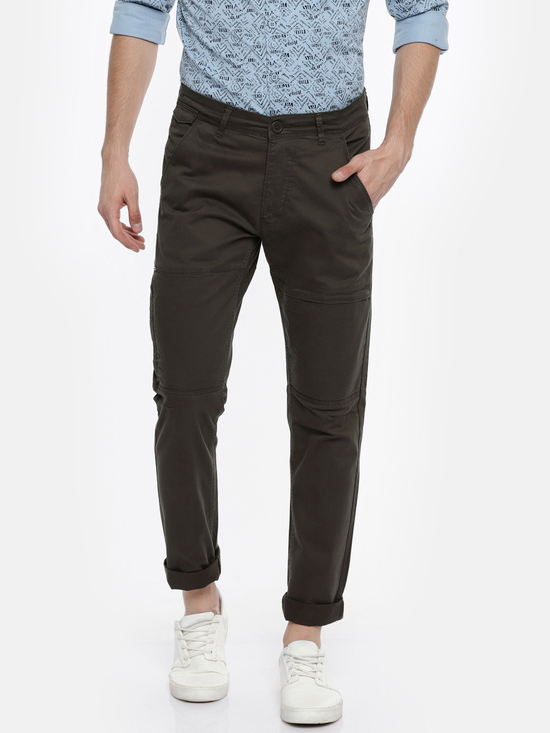 Buy SPYKAR Men Charcoal Grey Slim Fit Solid Trousers - Trousers for Men ...