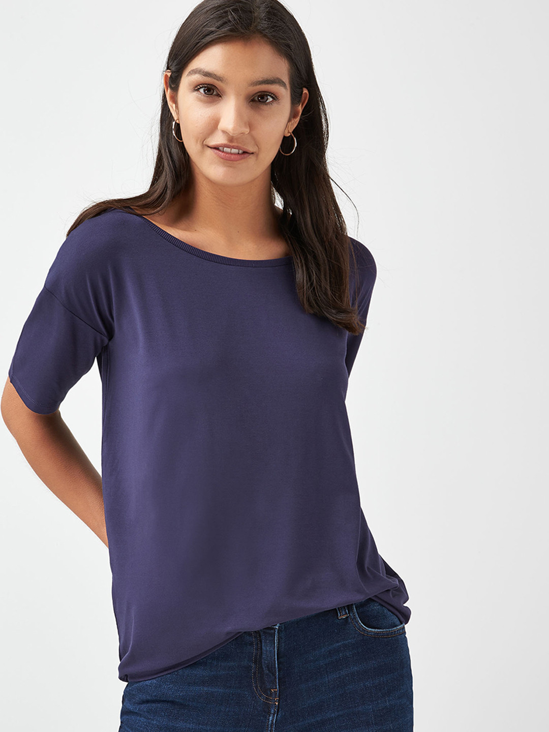 Buy NEXT Women Navy Blue Solid Round Neck T Shirt Tshirts for Women