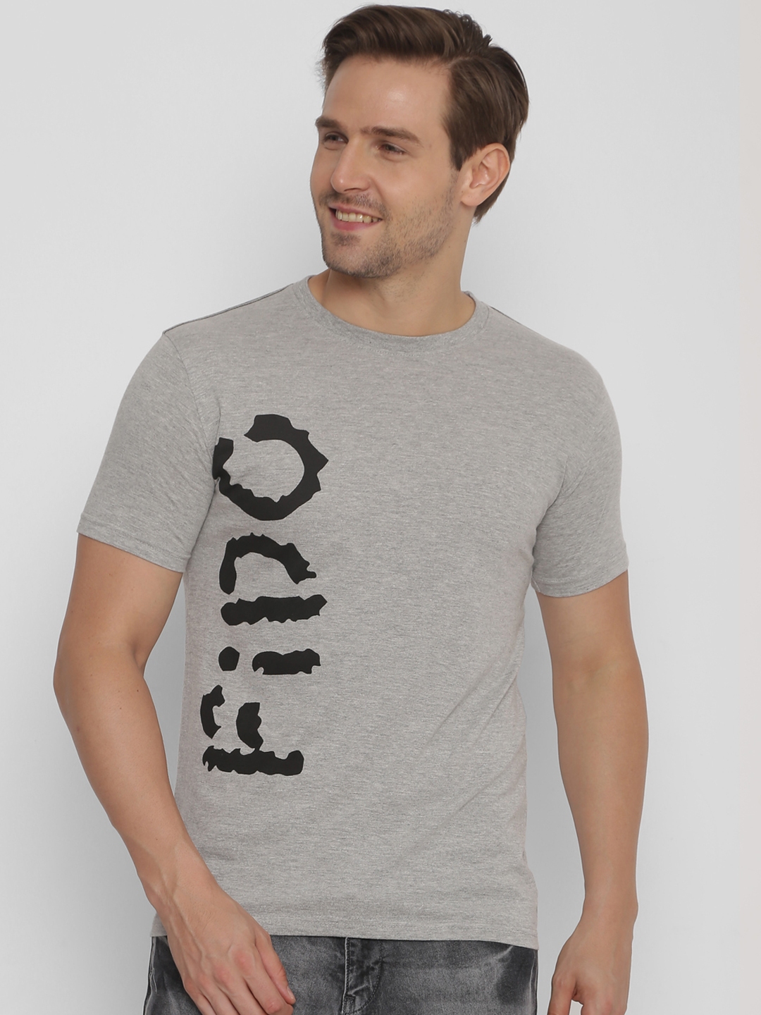 Buy FIDO DIDO Men Grey Printed Round Neck Slim Fit T Shirt - Tshirts ...