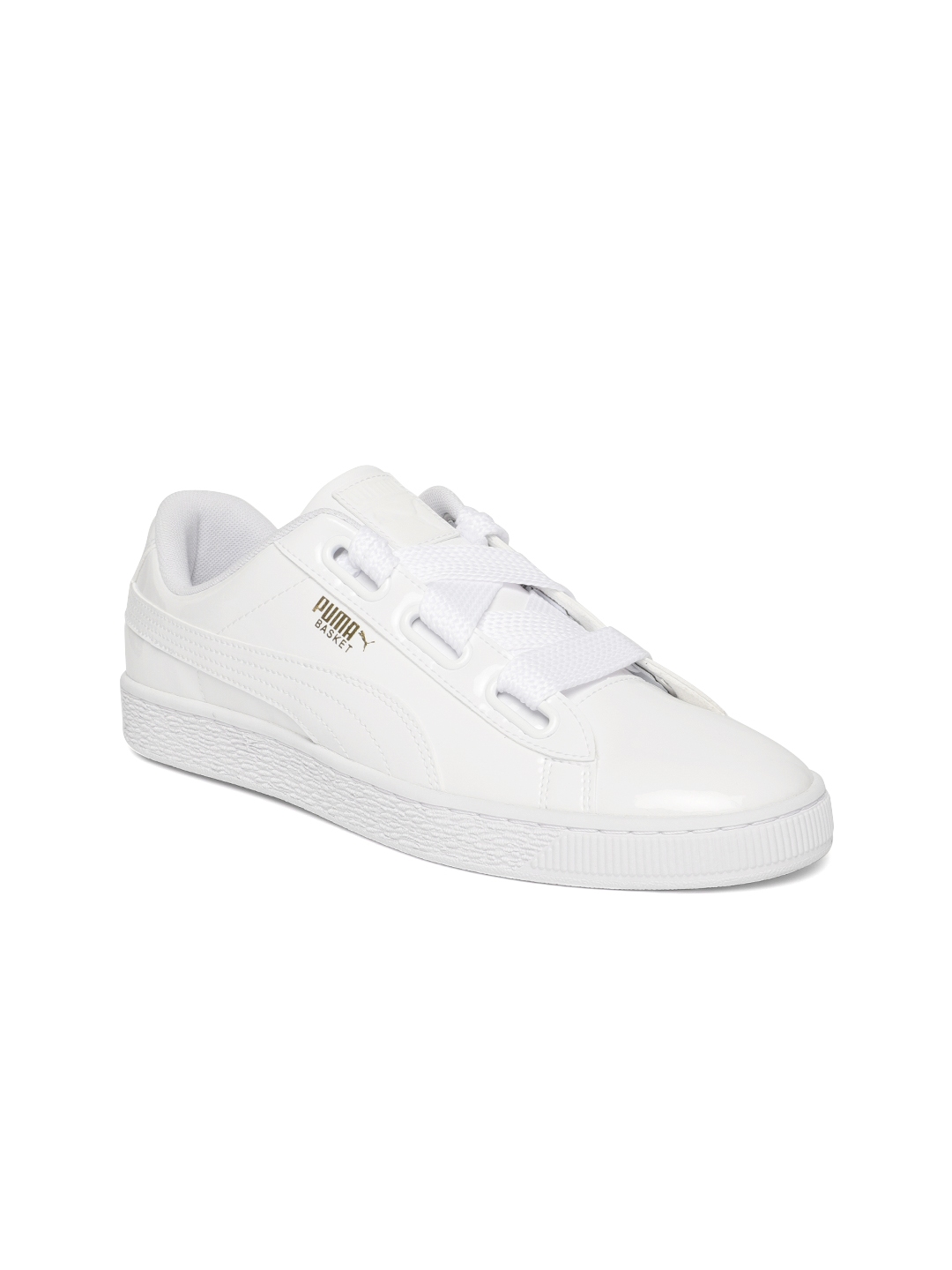 puma patent basket heart sneaker in white