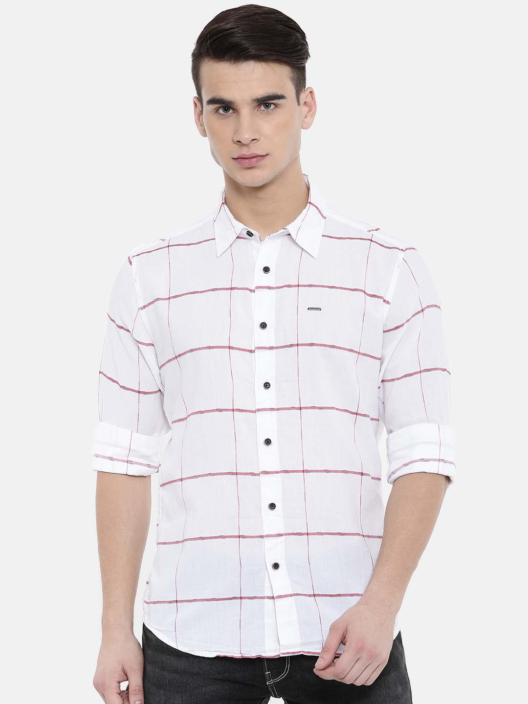 Buy Pepe Jeans Men White & Red Slim Fit Checked Casual Shirt Shirts