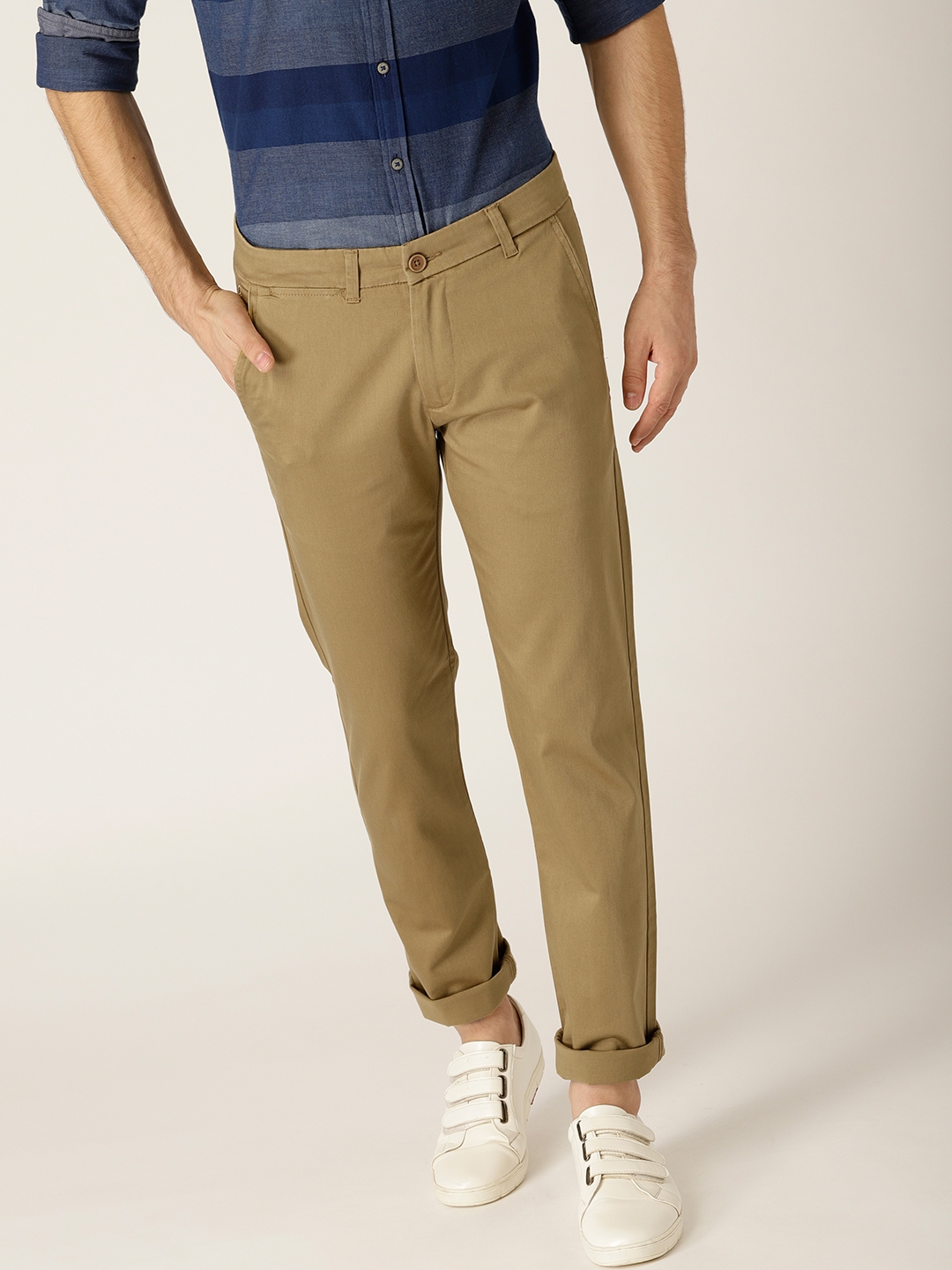 Buy United Colors Of Benetton Men Khaki Slim Fit Solid Chinos ...