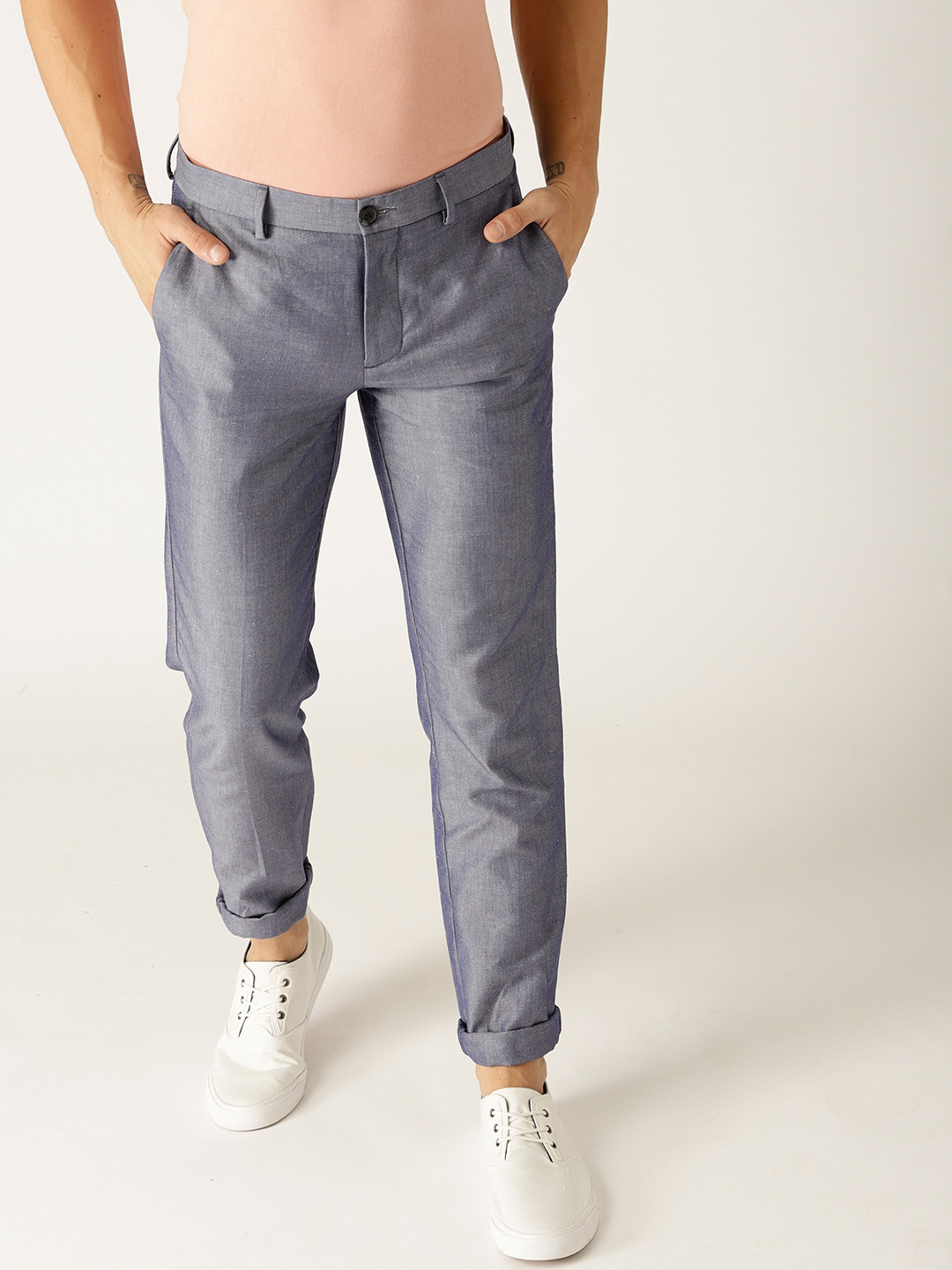 Buy United Colors Of Benetton Men Purple Slim Fit Solid Regular Trousers - Trousers for Men 