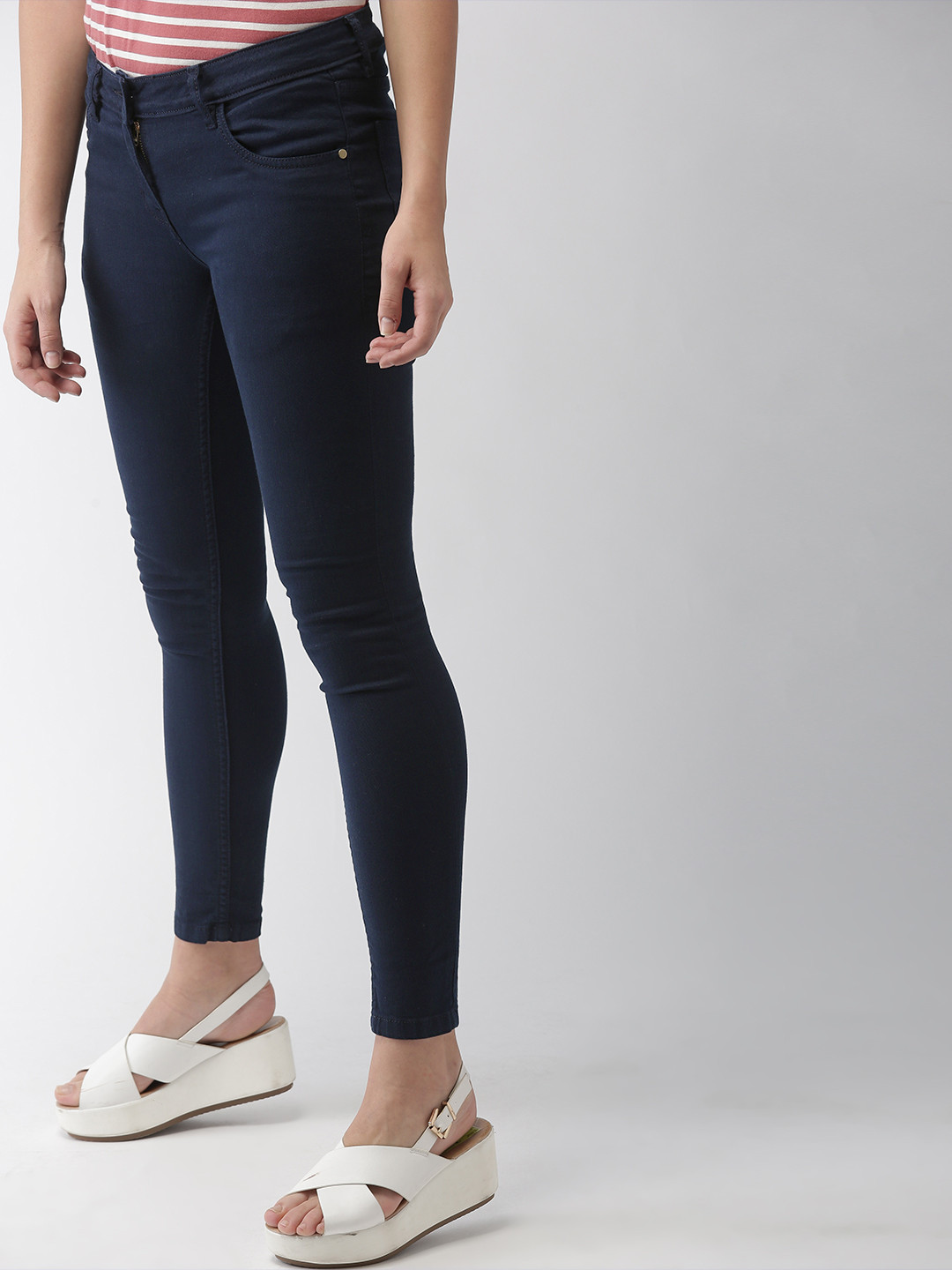 Women's Navy Blue Mid Rise Skinny Fit Jeggings main image 1