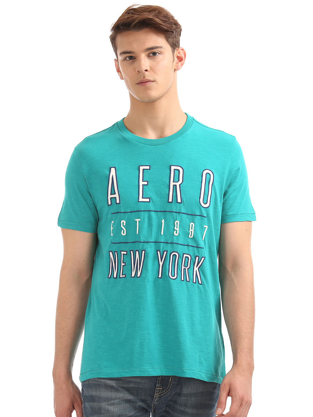 Buy Aeropostale Men Teal Solid Round Neck T Shirt - Tshirts for Men ...