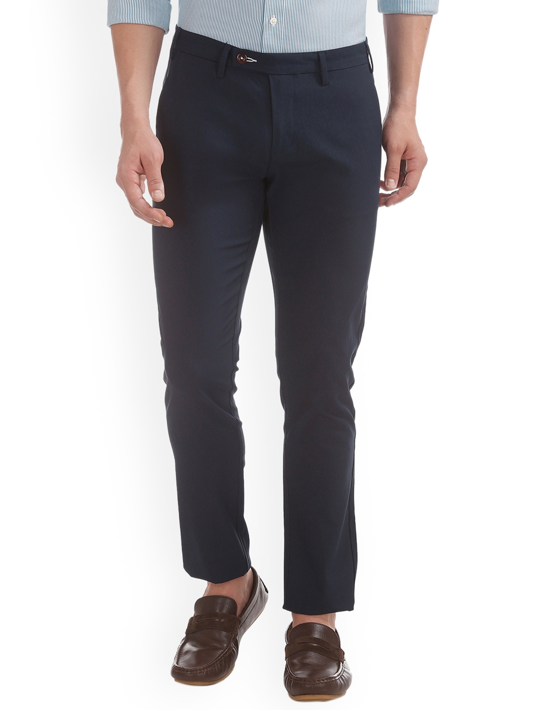 Buy GANT Men Navy Blue Slim Fit Solid Regular Trousers - Trousers for ...