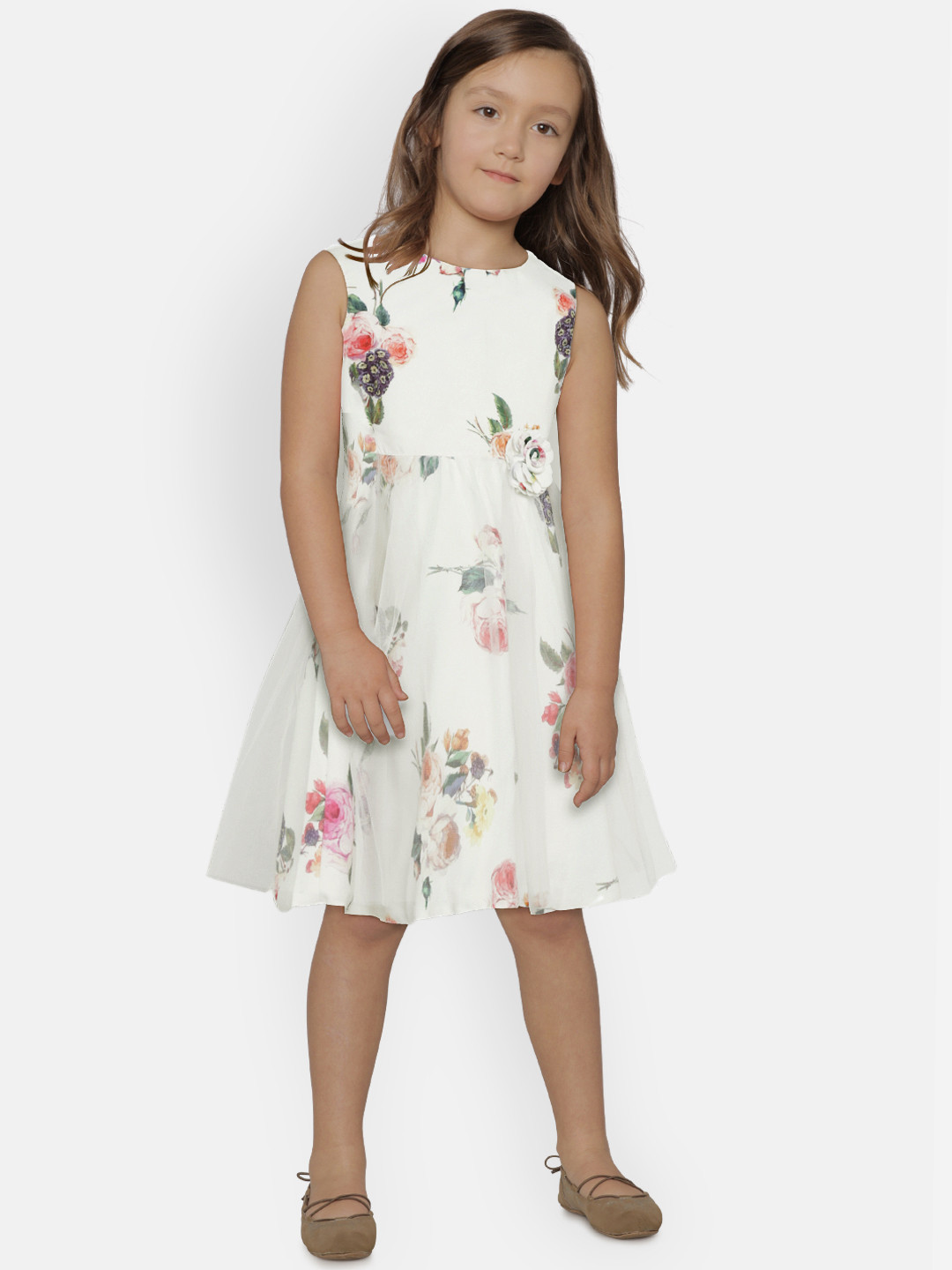 Buy YK Girls White Printed Fit And Flare Dress Dresses for Girls