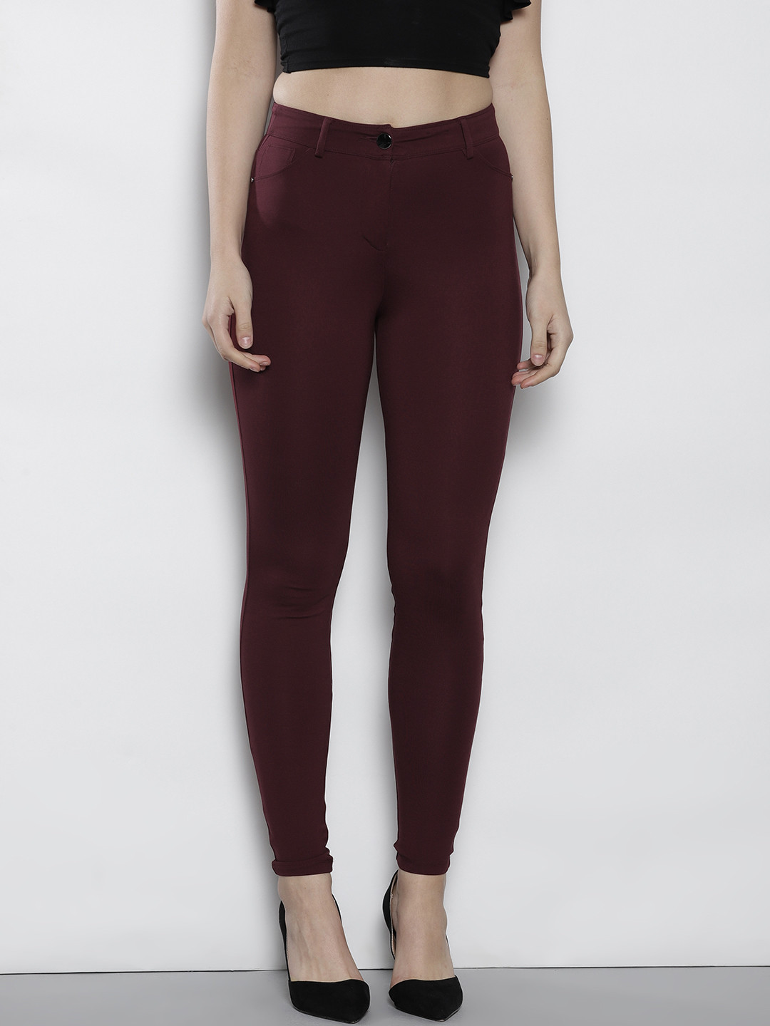 Buy DOROTHY PERKINS Women Maroon Skinny Fit Solid Trousers - Trousers for Women 7260627 | Myntra