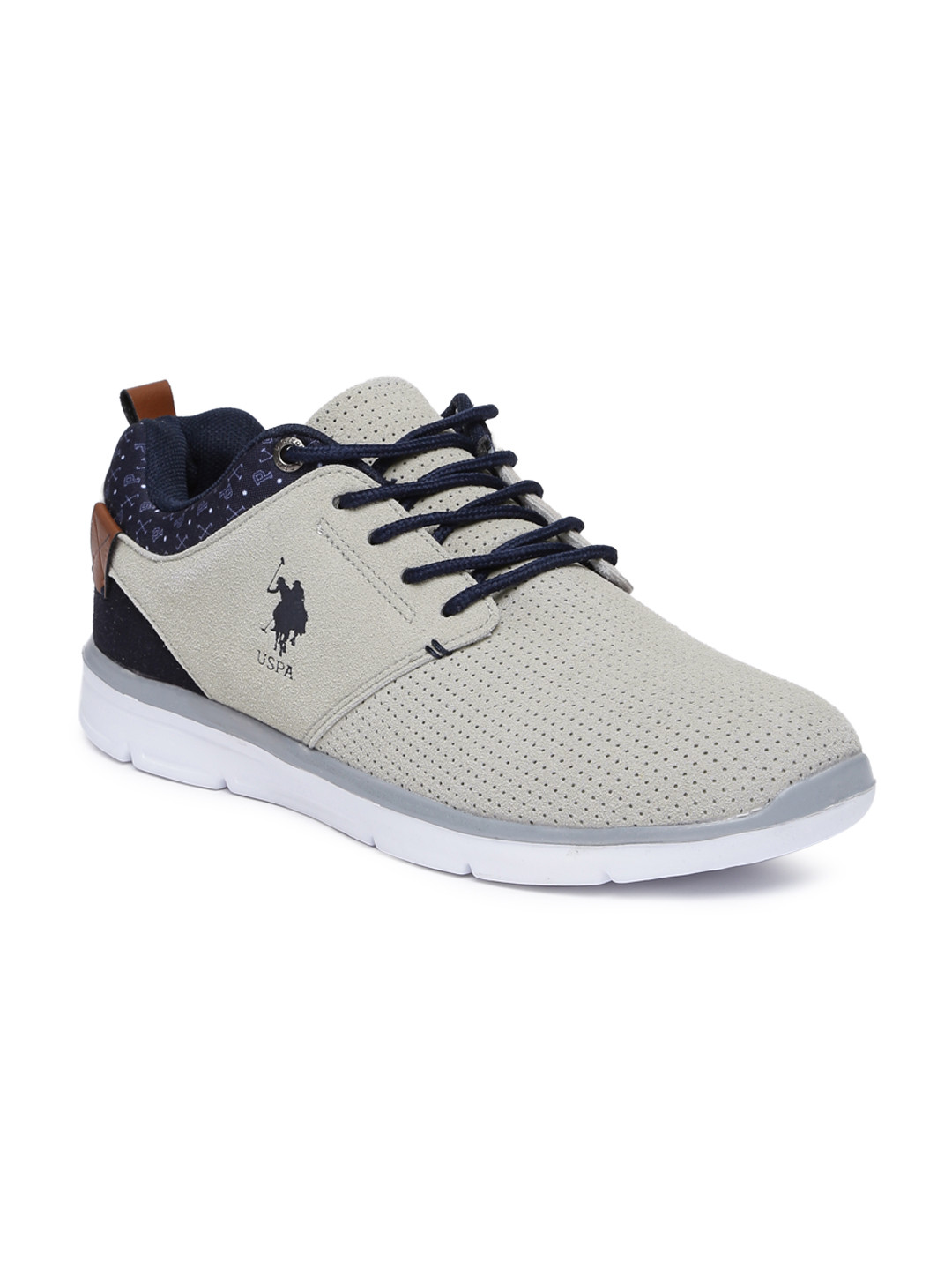 Buy U.S. Polo Assn. Men Grey Perforated & Printed Suede Baise Sneakers - Casual Shoes for Men 