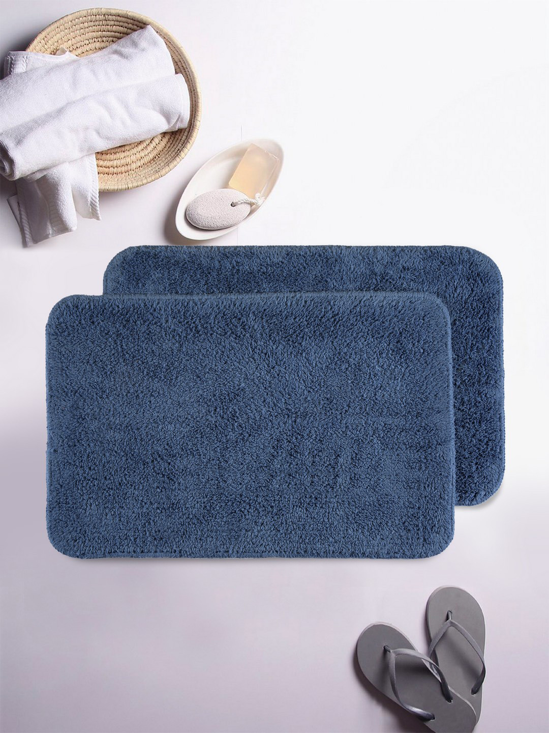 Buy BIANCA Navy Blue Set Of 2 Anti Skid Bath Rugs Bath Rugs for