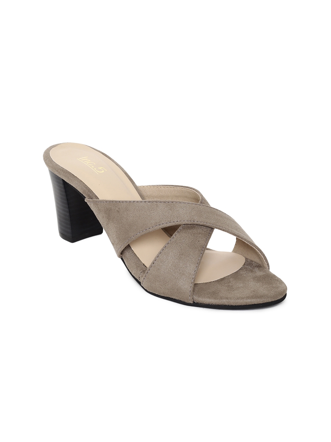 grey open toe block heels