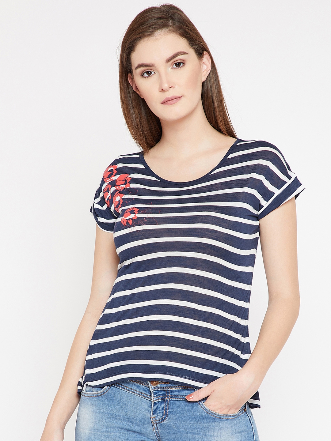plus size blue and white striped top