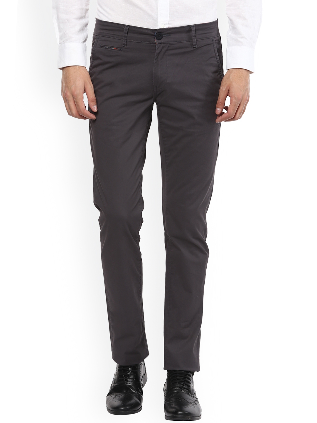 Buy Mufti Men Grey Slim Fit Solid Regular Trousers - Trousers for Men ...