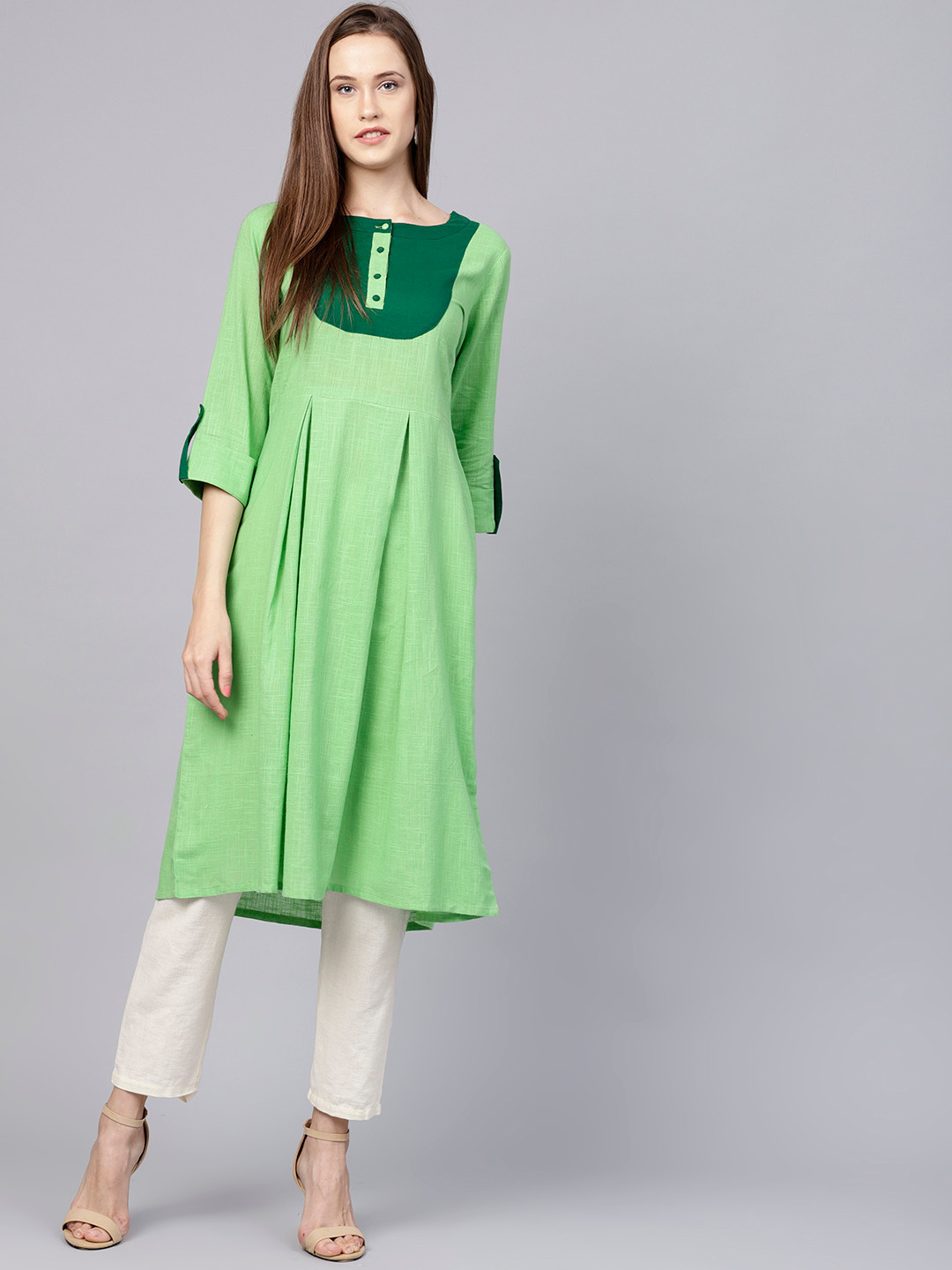 Buy Nayo Women Green Solid A Line Kurta Kurtas for Women 7272020 Myntra