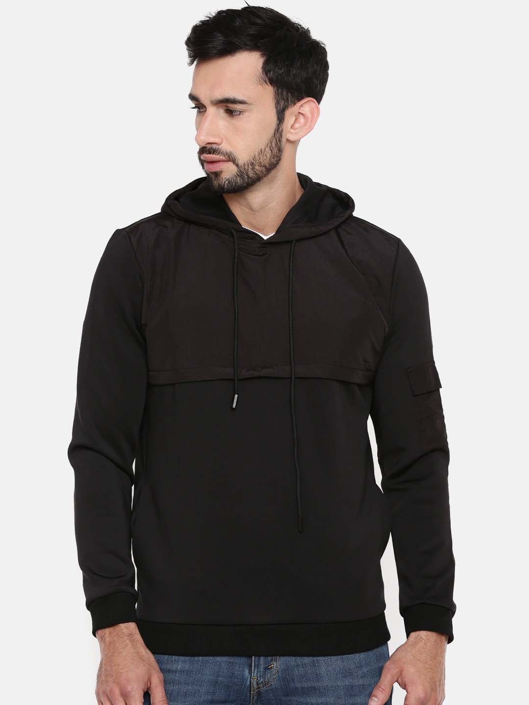Buy The Indian Garage Co Men Black Solid Hooded Sweatshirt - Sweatshirts for Men 7272165 | Myntra