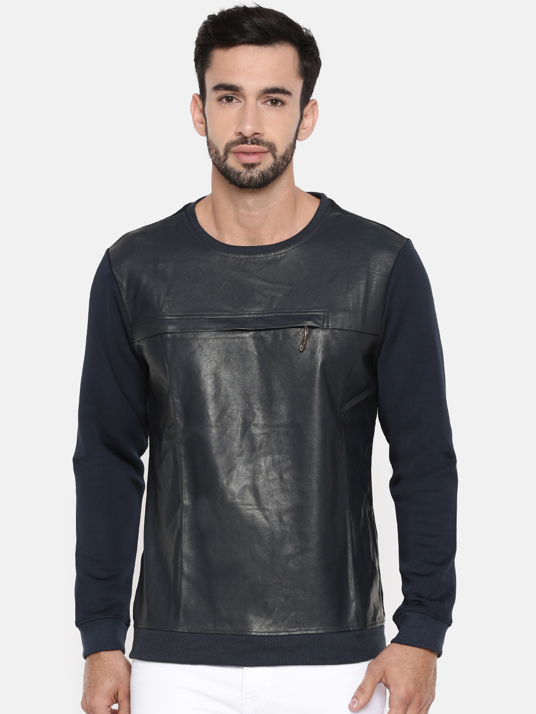 The Indian Garage Co Men Navy Blue Colourblocked Hooded Sweatshirt