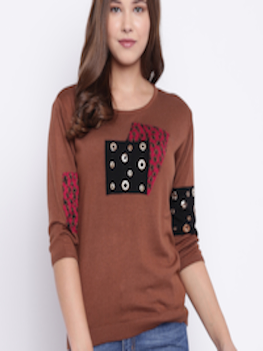 Buy Madame Women Brown Self Design Pullover - Sweaters for Women ...