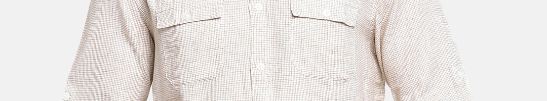 Buy Cottonworld Men Cream Coloured Regular Fit Self Design Casual Shirt ...